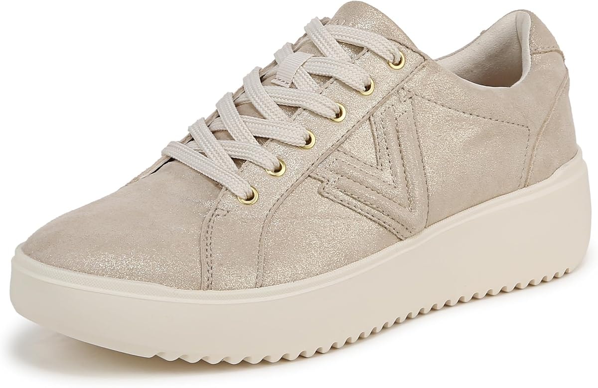 Vionic Womens Kearny Lace Up Sneaker Gold Metal Leather 5 M