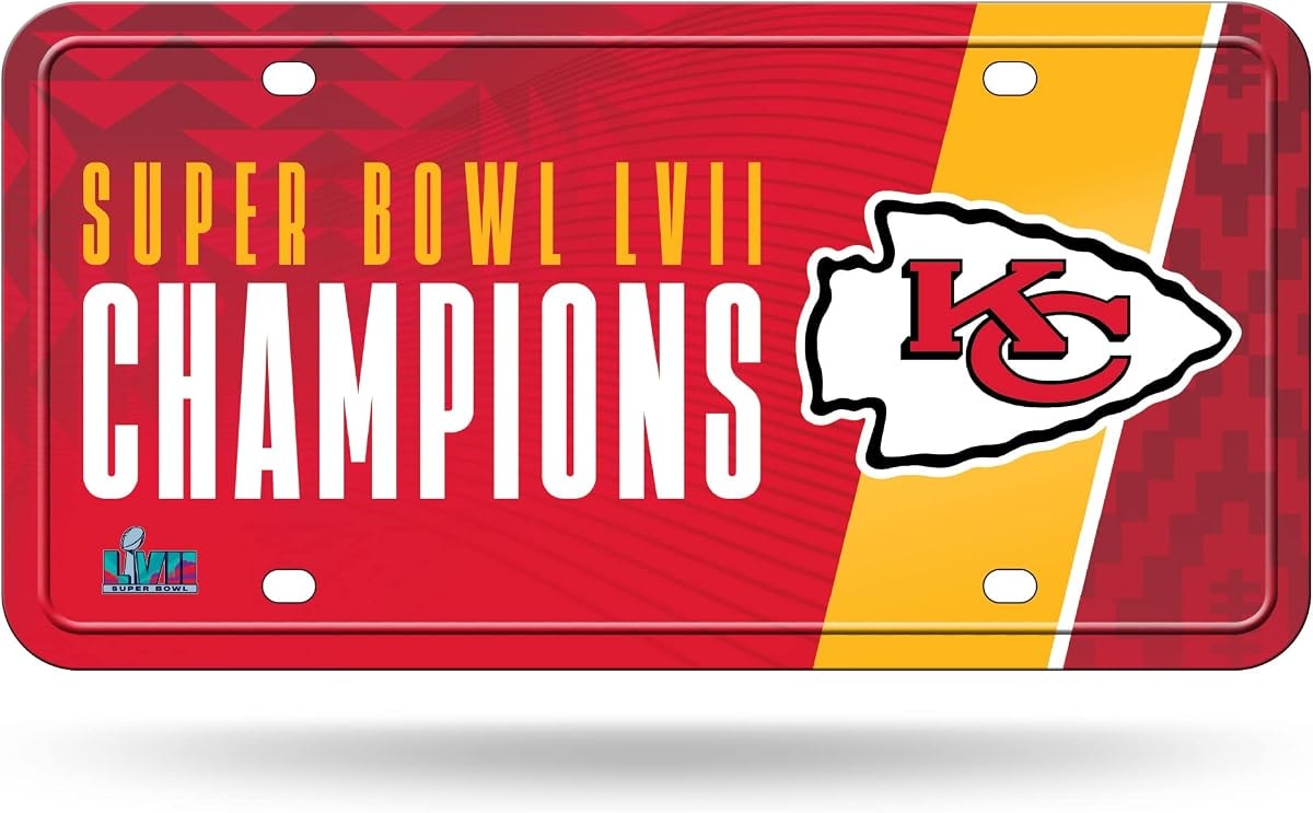 Rico Industries NFL Football Kansas City Chiefs 2023 Super Bowl Champions Metal Auto Tag 8.5" x 11" - Great for Truck/Car/SUV