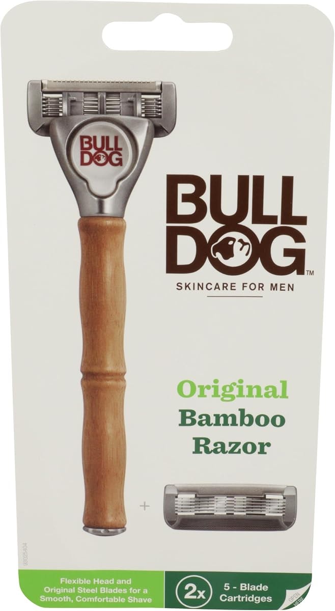 Bulldog Mens Skincare and Grooming Original Bamboo Razors for Men with a Natural Bamboo Razor Handle and 2 Razor Refills