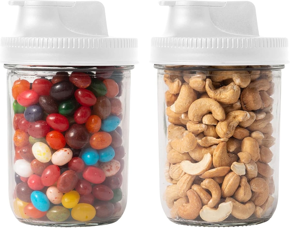 Jarware 82688 White Spout Mason Jar Lid, Wide Mouth, Set of 2