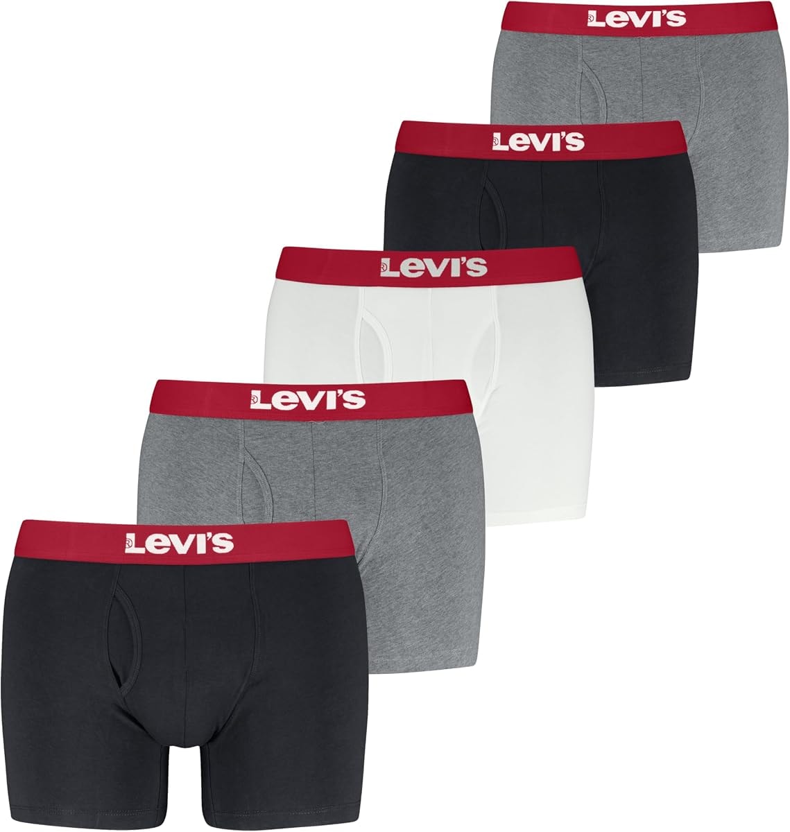 Levi's Men's 5-Pack Solid Basic Boxer Brief, Black/Grey/White, Large