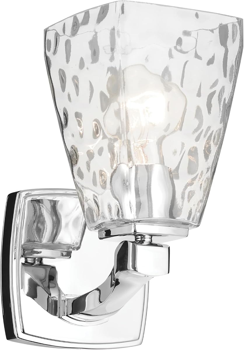 Kichler Marant 5" 1-Light Wall Sconce Bathroom Vanity Light Fixture with Clear Water Glass in Chrome for Bathroom, Powder Room, Hallway (5" W x 9.5" H), 55214CHWTR