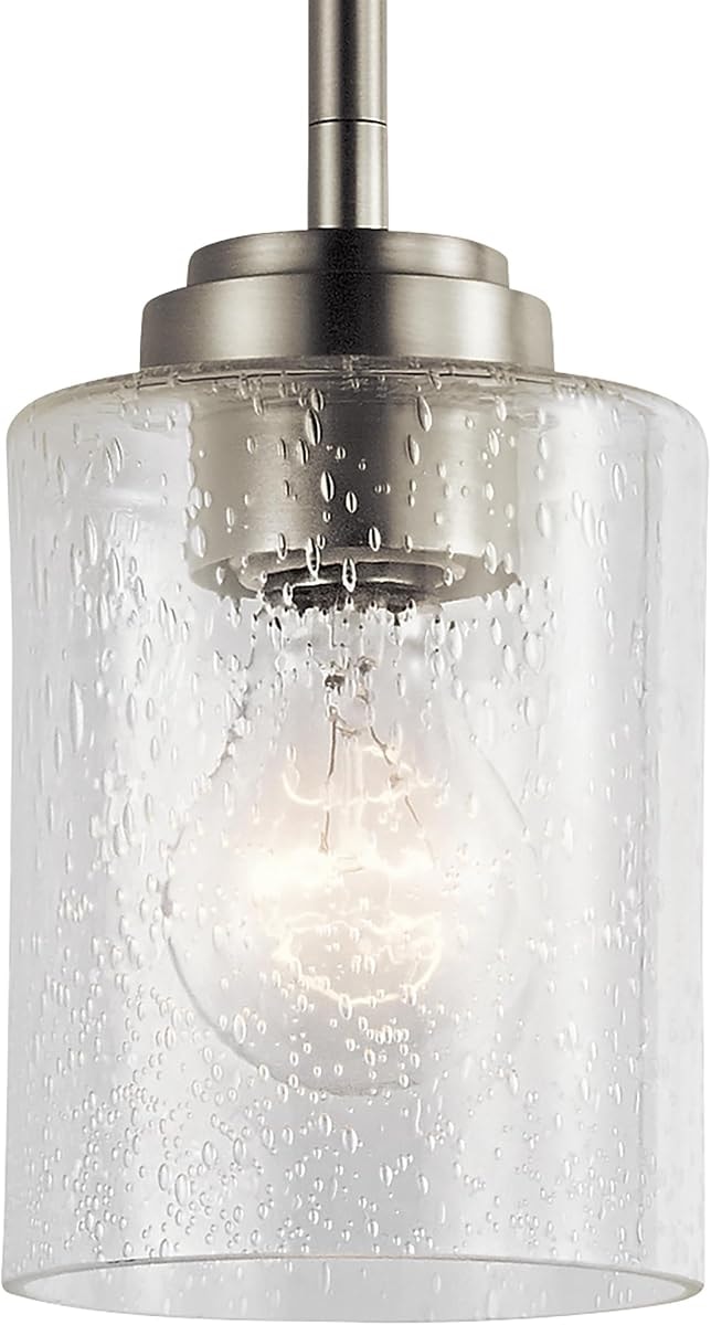 Kichler Winslow 7.5" Mini Kitchen Pendant with Clear Seeded Glass in Brushed Nickel, (7.5" H x 4.25" W), 44032NI