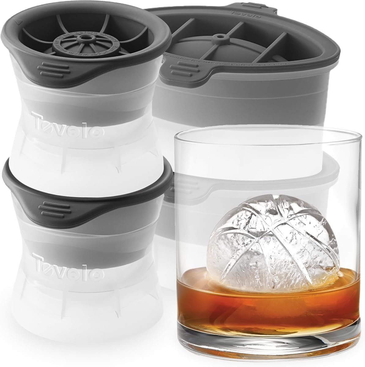 Tovolo Sports Ice Mold Bundle Set of 4 Football Baseball Basketball Soccer Ball Large Craft Ice Cubes for Whiskey Cocktails with Silicone Lids, Easy Fill Craft Ice Mold for Sports Fans