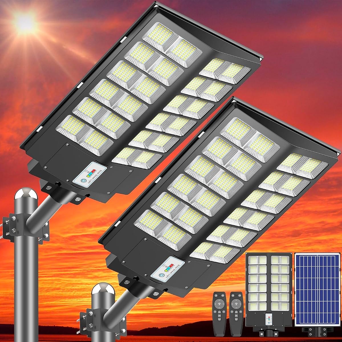 Deepn Solar Street Light 4800W, 360000 Lumens IP66 Waterproof Dusk to Dawn, LED Solar Flood Light Motion Sensor, Solar Parking Lot Lights Commercial with Remote Control for Outside, Backyard, 2 Pack