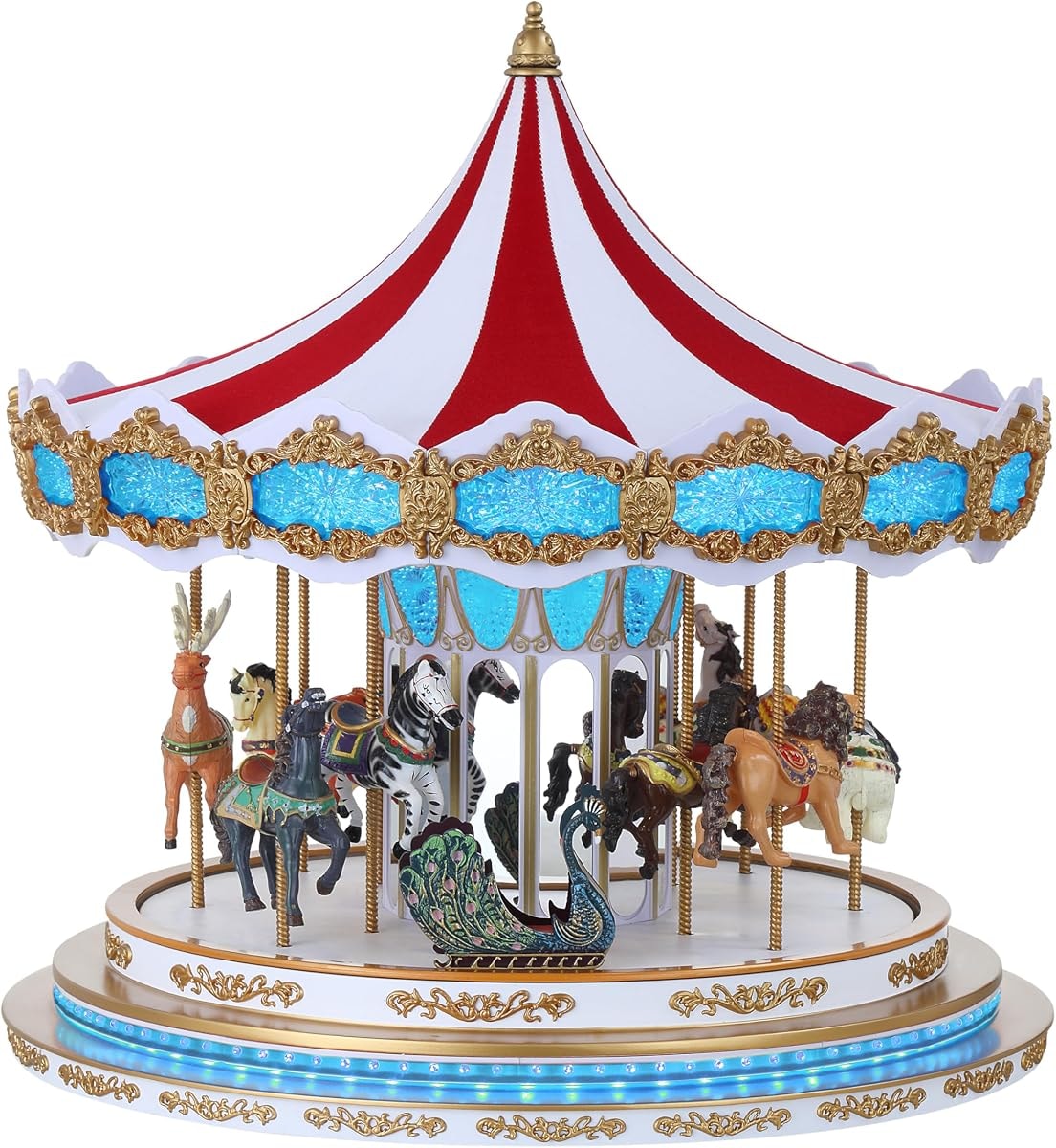 Mr. Christmas 17" Animated Light Show Christmas Carousel Holiday Decor with Santa and Reindeer, 20 Songs, LED Lights, AC Adapter