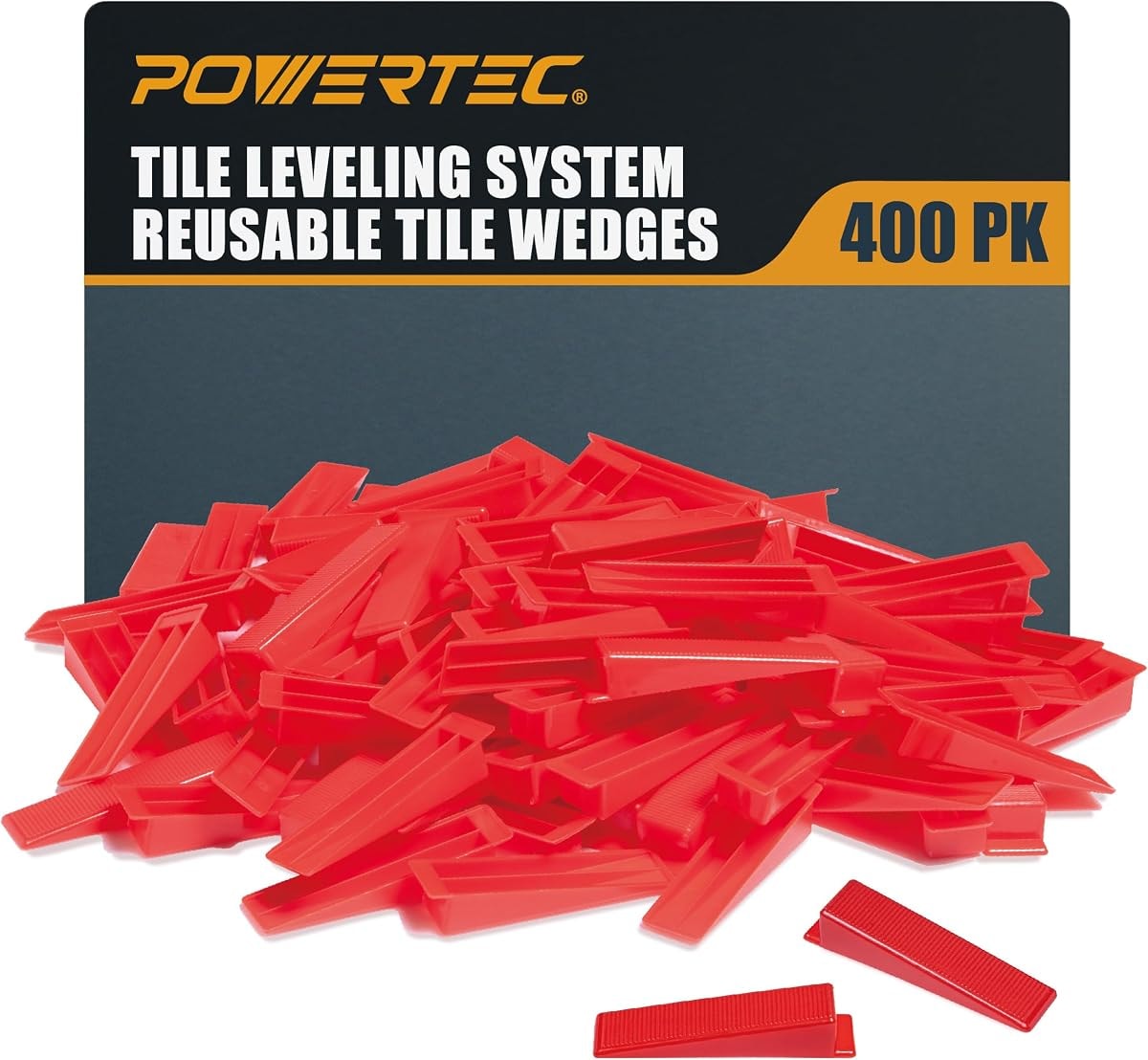 POWERTEC Tile Leveling System Reusable Tile Wedges 400 Pack for Floor and Wall Tile Installation, Tile Installation Kit for 1/8" and 1/16" Tile Spacers (71897-P4)