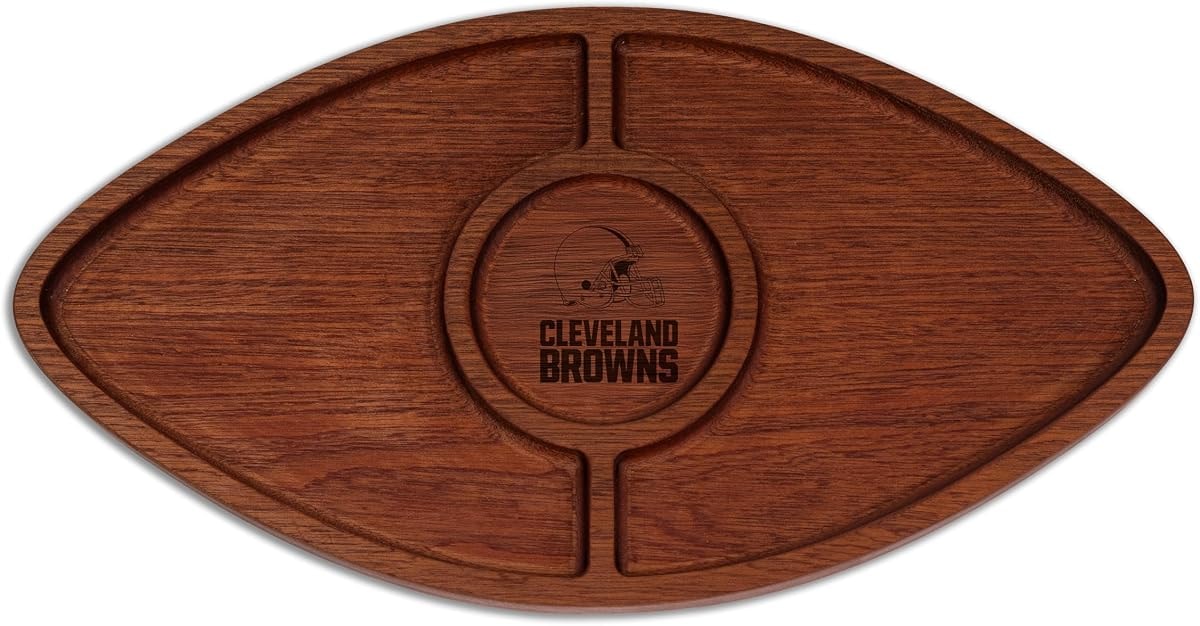 The Memory Company Officially Licensed Acacia Football with Round Center Serving Board, Cleveland Browns