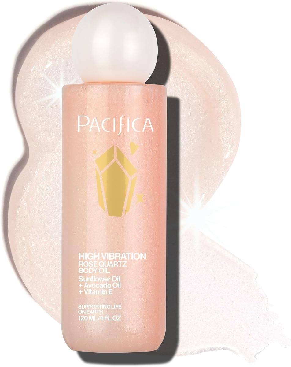 Pacifica Rose Quartz Body Oil – High Vibration Hydrating Body Oil with Natural Plant Oils & Rose Quartz Crystals, Moisturizing & Nourishing, Vegan & Cruelty-Free, Clean Beauty, Floral Scent, 4 oz