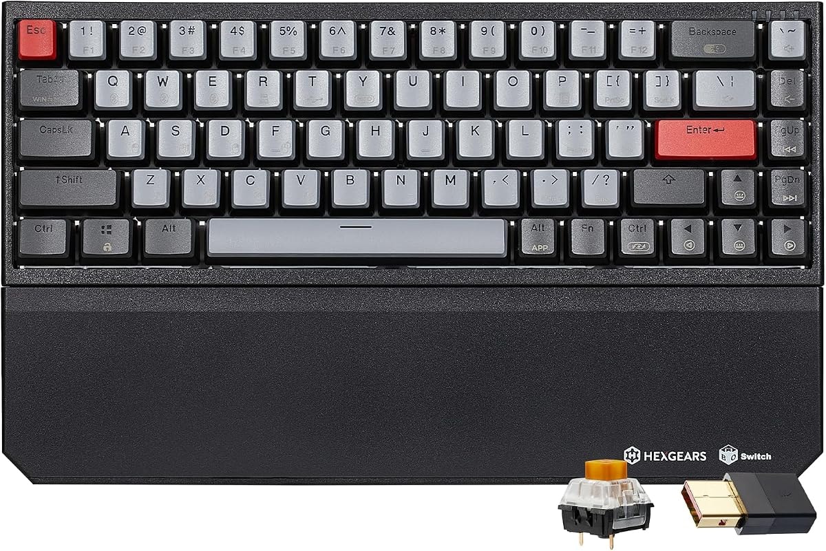 Hexgears X1 Pro Wireless Mechanica Keyboard, Tri-Mode Bluetooth/2.4G/USB-C, Hot-Swappable Tactile Switch Gaming Keyboard, Mini Compact White Backlit Keyboards with Wrist Rest - Dark
