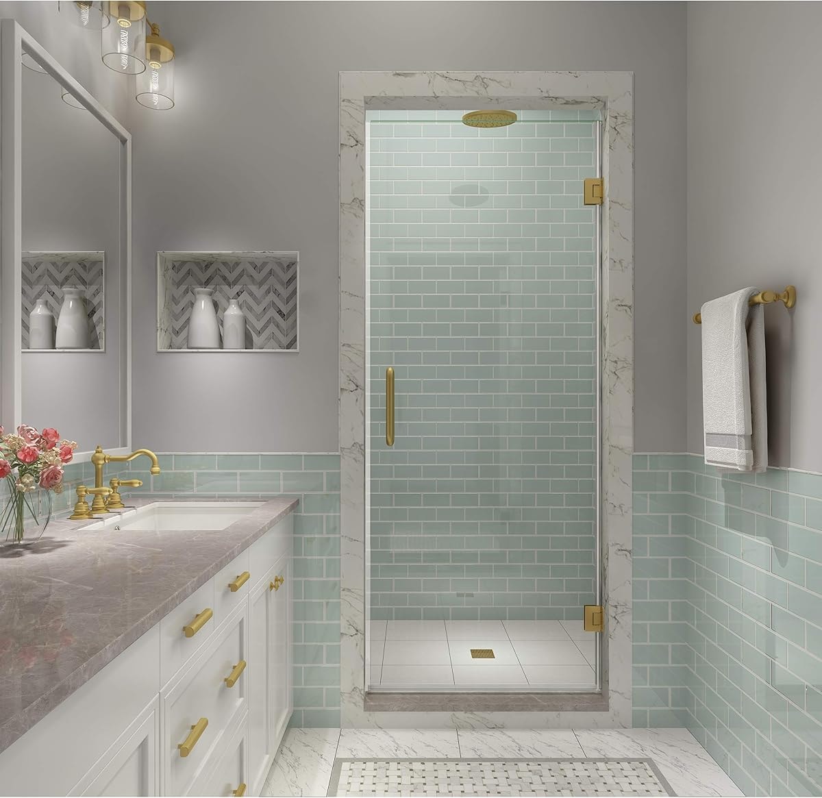 Aston SDR997EZ-BG-3480 Kinkade XL Shower Door, Brushed Gold