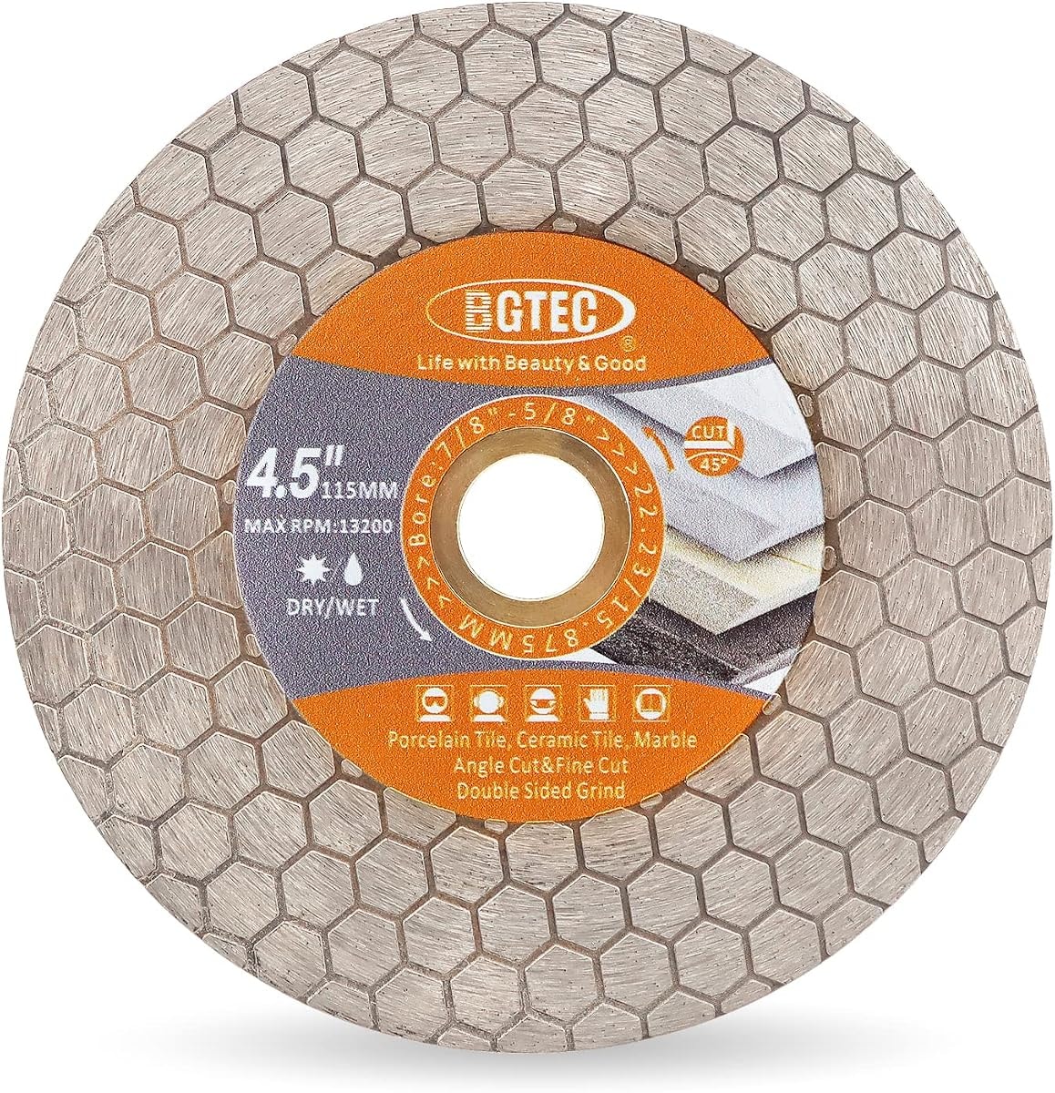 BGTEC Diamond Saw Blades, 4.5"/115mm Cut-Off Wheel for Ceramic Tile, Porcelain Tile, Marble, Artificial Stone, Hexagon Double-Sided