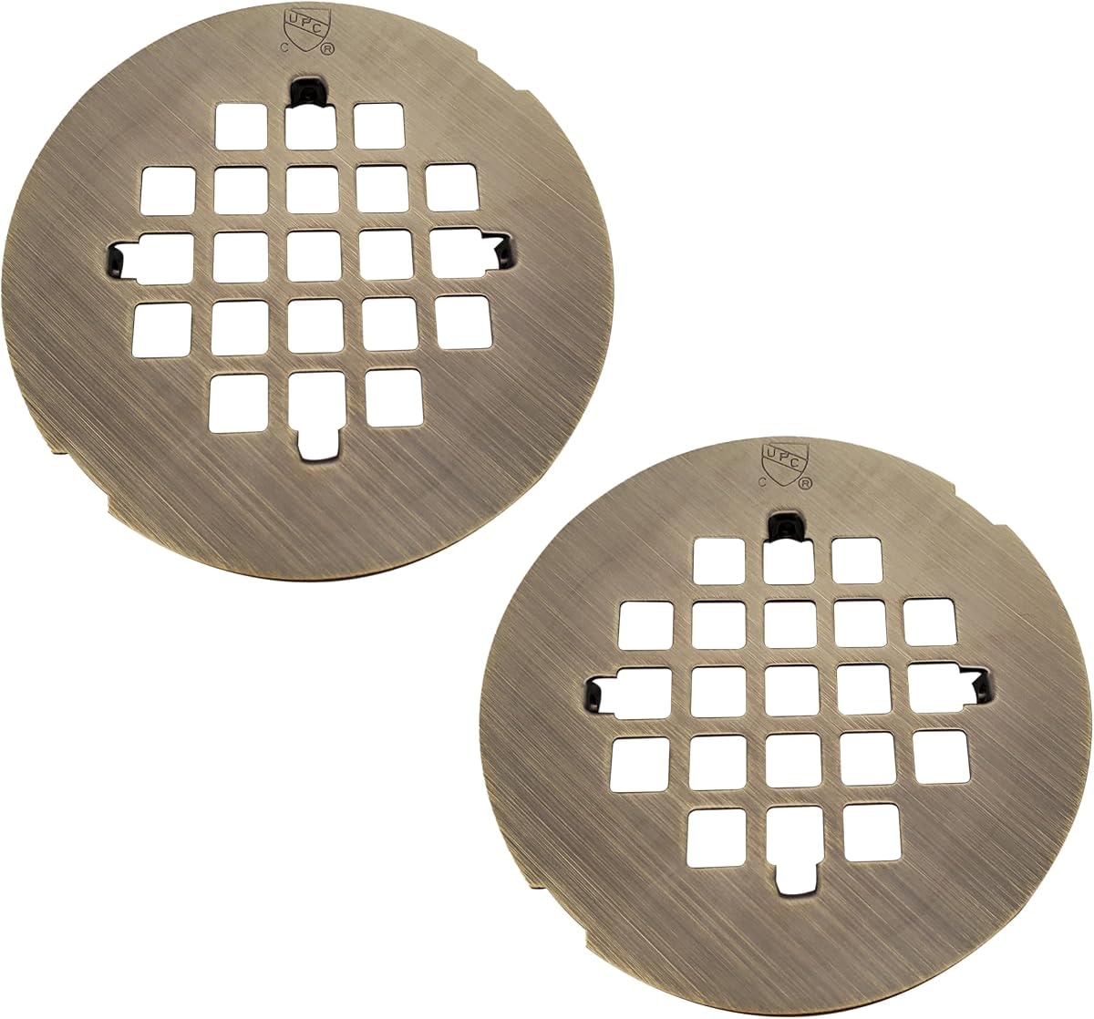Westbrass D319-2-06 4-1/4" OD Casper Style Brass Snap-in Shower Strainer Grid Drain Cover, Antique Brass (2-Pack)