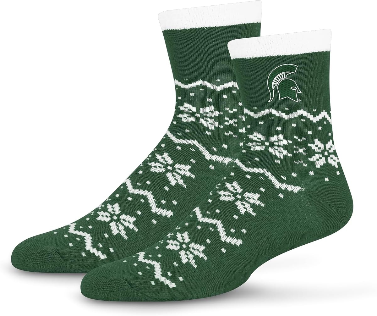 For Bare Feet NCAA MICHIGAN STATE SPARTANS Snowflake Lane Cozy Cabin Sock Team Color OSFM