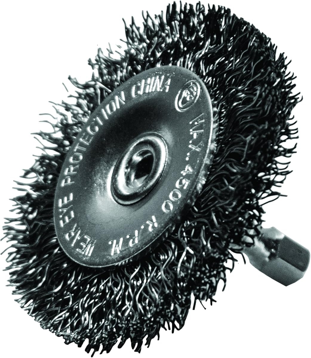 Century Drill & Tool 76433 3" Durable Fine Crimped Radial Wire Brush, 1/4" Drill Shank, 4,500 RPM - Ideal for Rust/Paint Removal, Deburring, & More