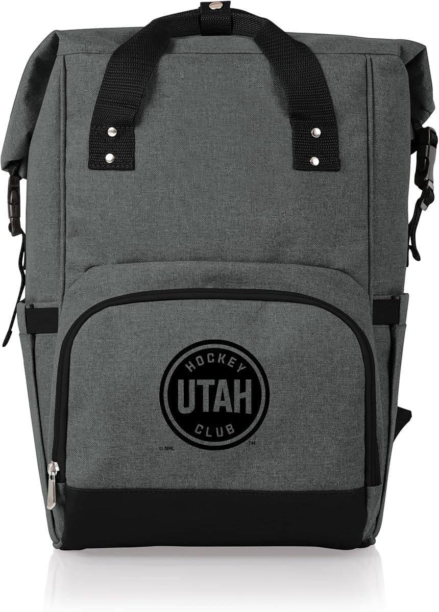 PICNIC TIME NHL Utah Hockey Club On The Go Roll-Top Backpack Cooler, Hiking Backpack Cooler, Soft Cooler Bag, (Heathered Gray)