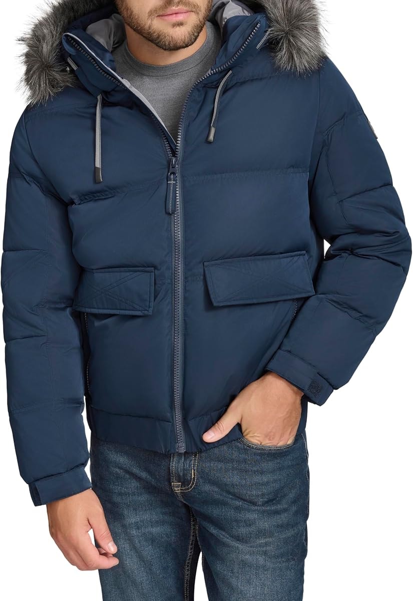 Andrew Marc Men's Down Bomber, Ink, Large