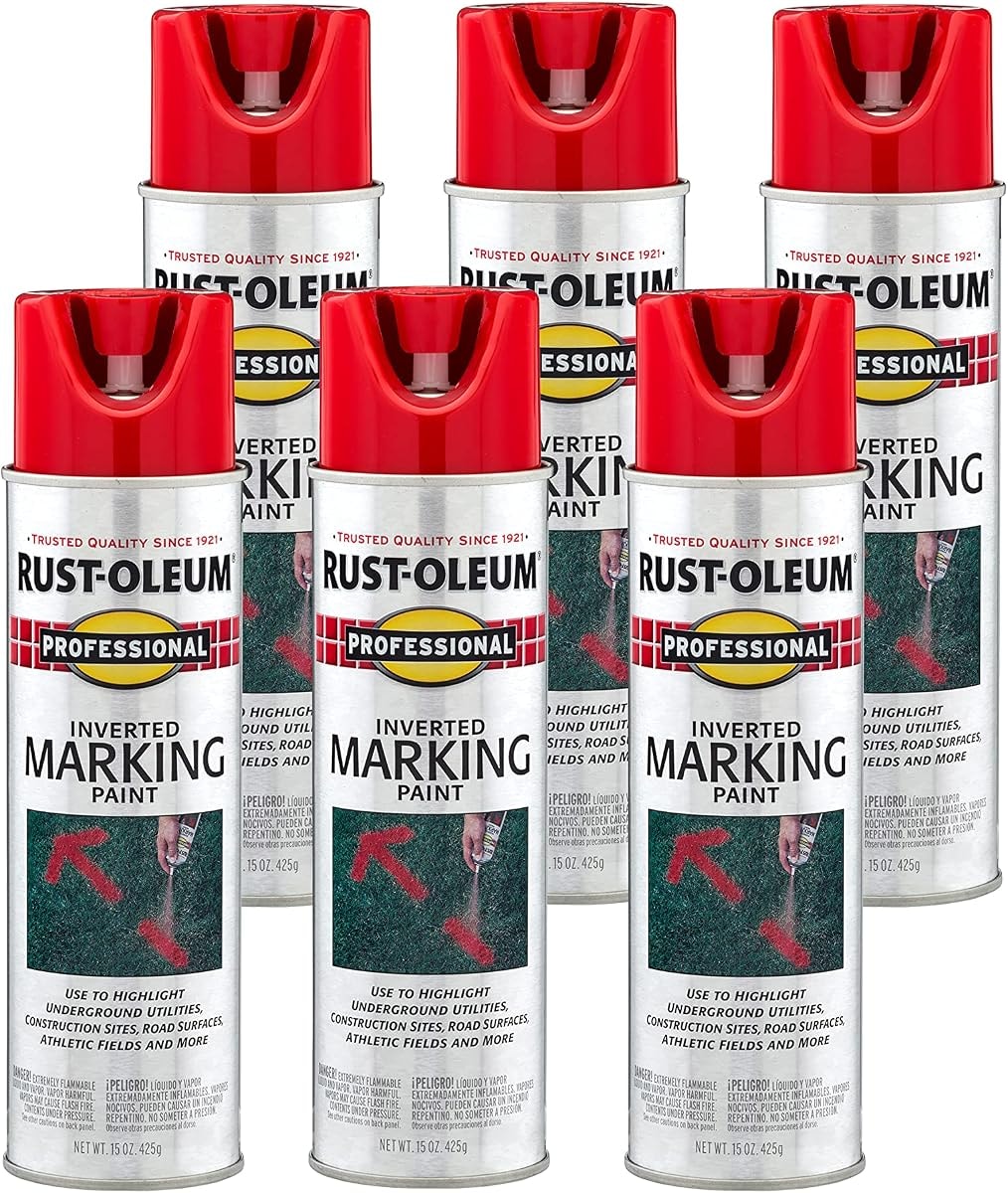 Rust-Oleum 2564838-6PK Professional Inverted Marking Spray Paint, Safety Red, 15 Ounce (Pack of 6)