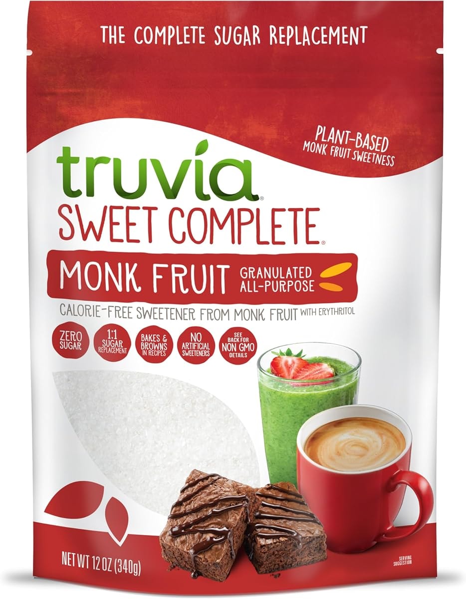 Truvia Sweet Complete Granulated All-Purpose Calorie-Free Sweetener from the Monk Fruit, 12 oz Monkfruit Bag (Pack of 1)