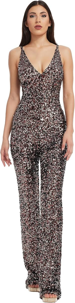 Dress the Population Women's Charlie Plunging Jumpsuit, Gunmetal Multi, X-Small