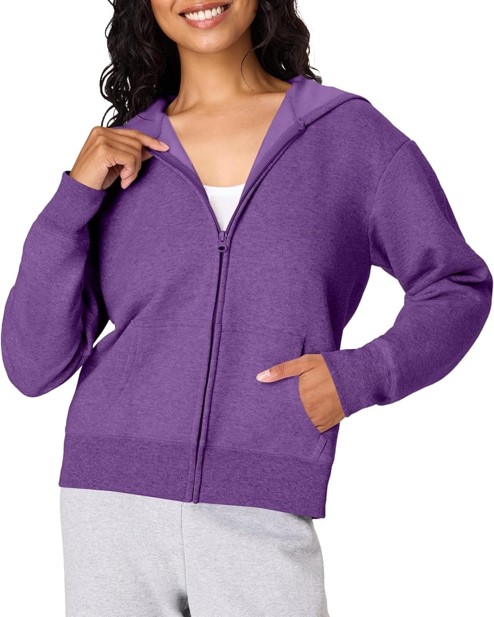 Hanes Women's EcoSmart Full-Zip Hoodie Sweatshirt, Violet Splendor Heather, Small