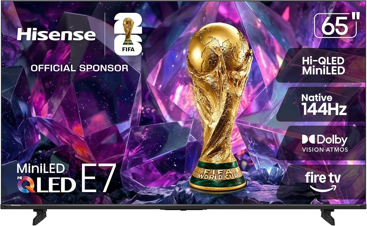Hisense 65" E7 Cinema Series Hi-QLED Mini-LED 4K UHD Smart Fire TV (65E7SF, 2026 NEW) - Native 144Hz, AI Picture, Dolby Vision IQ · Atmos, FALD, HDR10+ Adaptive, MEMC, Alexa+