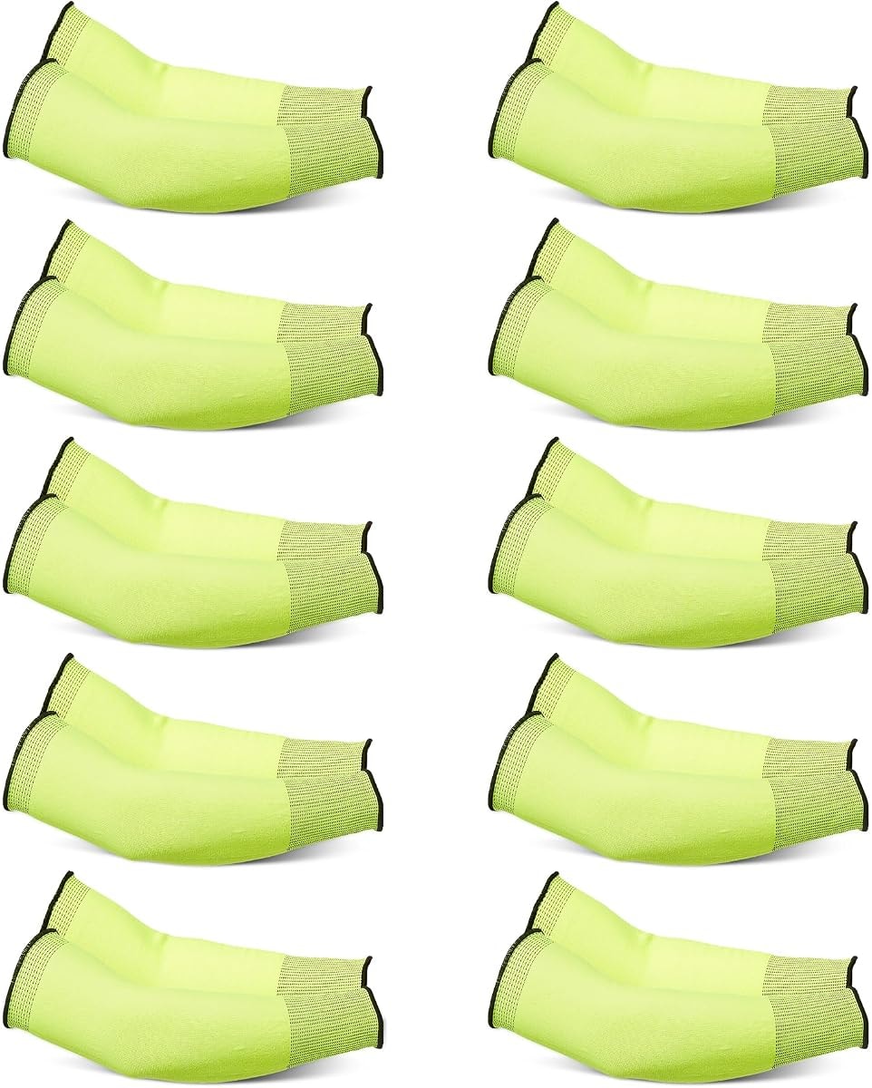 Amazon Basics Cut Resistant Arm Protection Sleeves, 14" Arm Protectors for Gardening and Work, Yellow, 10 Pair