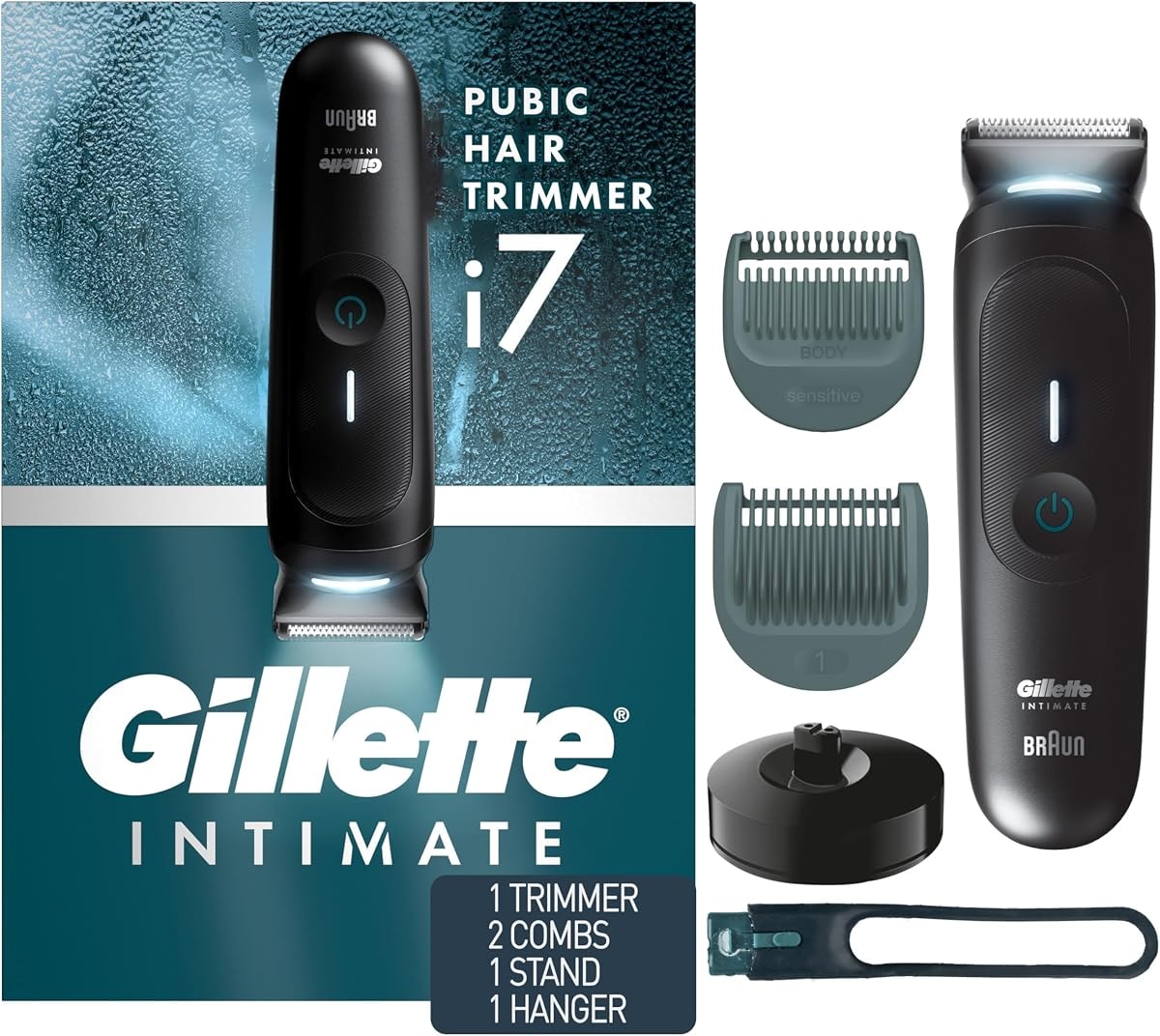 Gillette i7 Intimate Men’s Premium Pubic Hair Trimmer, Waterproof LED Body Hair Trimmer for Men, Manscaping Body Groomer
