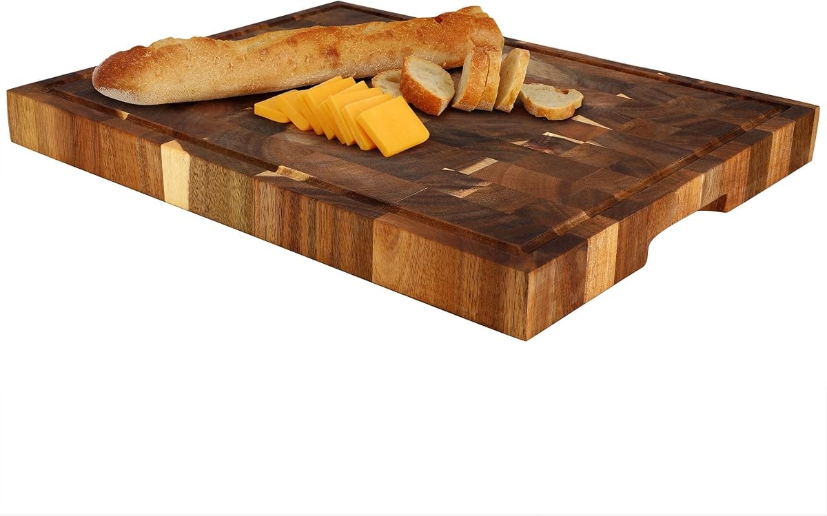 Elama 17 x 13 Inch Thick Acacia Wood Butcher Block – Heavy-Duty Cutting and Serving Board for Meat, Cheese, and Vegetables (17 x 13 Inch)