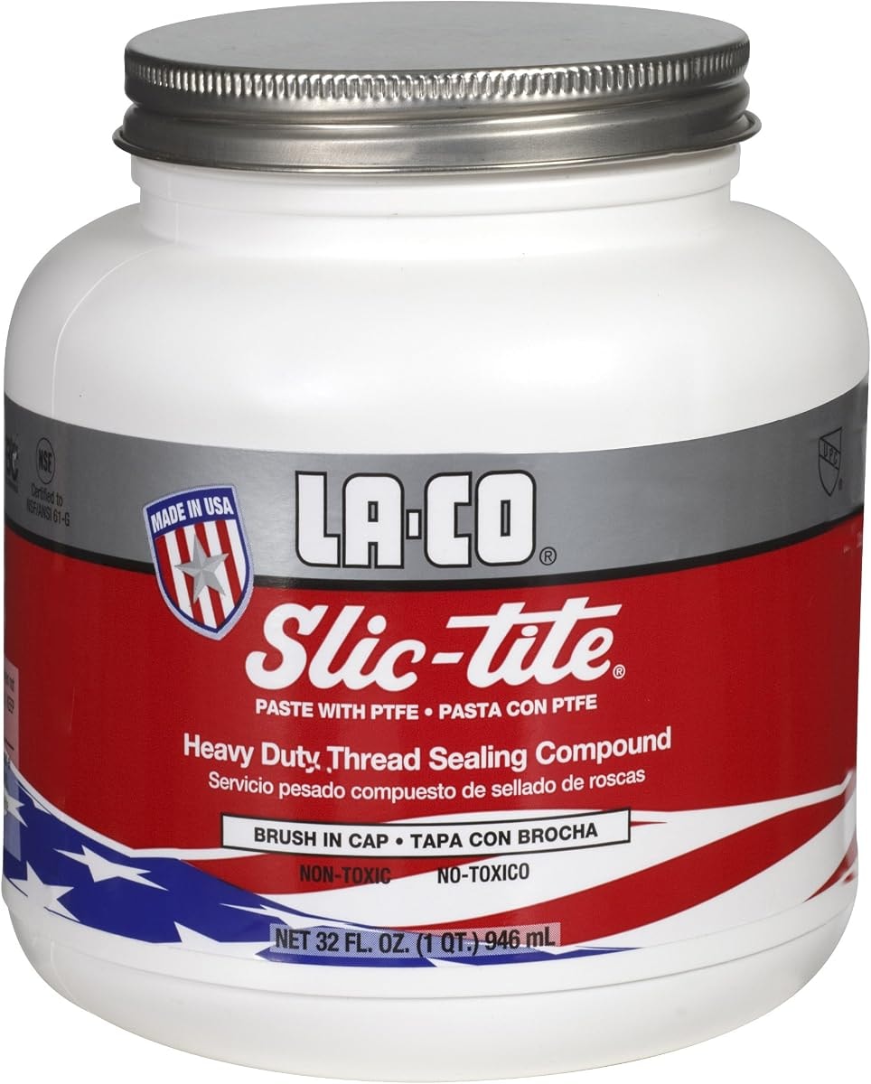 LA-CO 42049 Slic-Tite Premium Thread Sealant Paste with PTFE, Non Hardening, -50 to 500 Degree F Temperature, 1 qt Jar with Brush in Cap, Made in USA