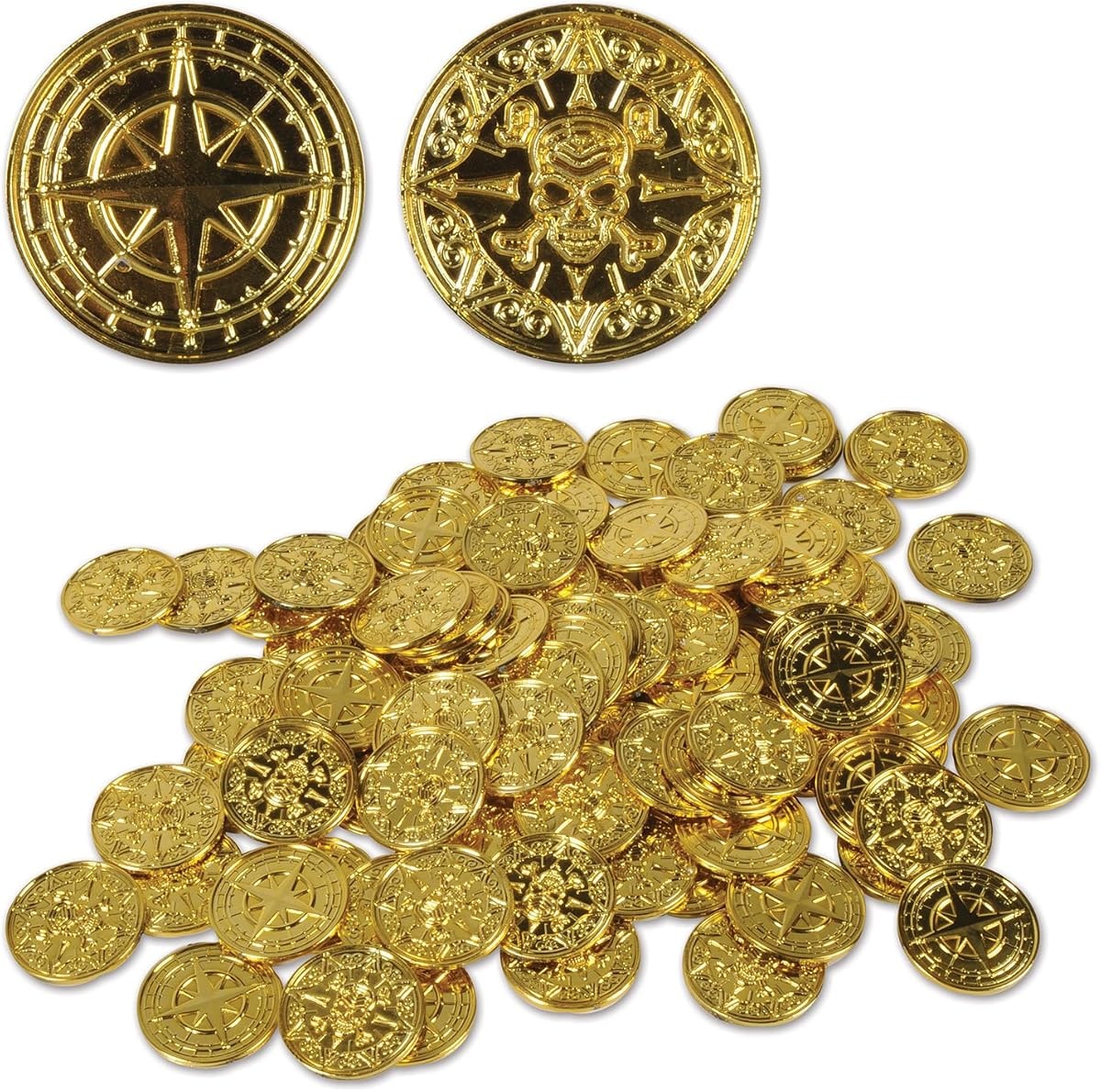 Beistle Plastic Pirate Coins 200 Piece, 1.5", Gold