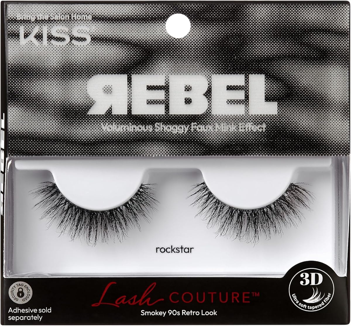 KISS Rebel, False Eyelashes, 'Rockstar', 12mm, Includes 1 Pair Of Lash, Easy to Apply, Reusable Lash Clusters