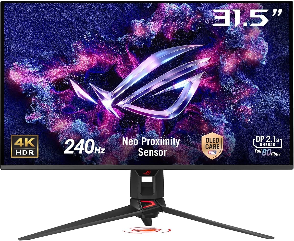 ASUS ROG Swift 32” 4K OLED Gaming Monitor (PG32UCDMR) ― 4K (3840 x 2160), QD-OLED, 240Hz, 0.03ms, G-SYNC Compatible, 99% DCI-P3, USB-C 90W, DisplayWidget, DisplayPort 2.1, 3 yr Warranty