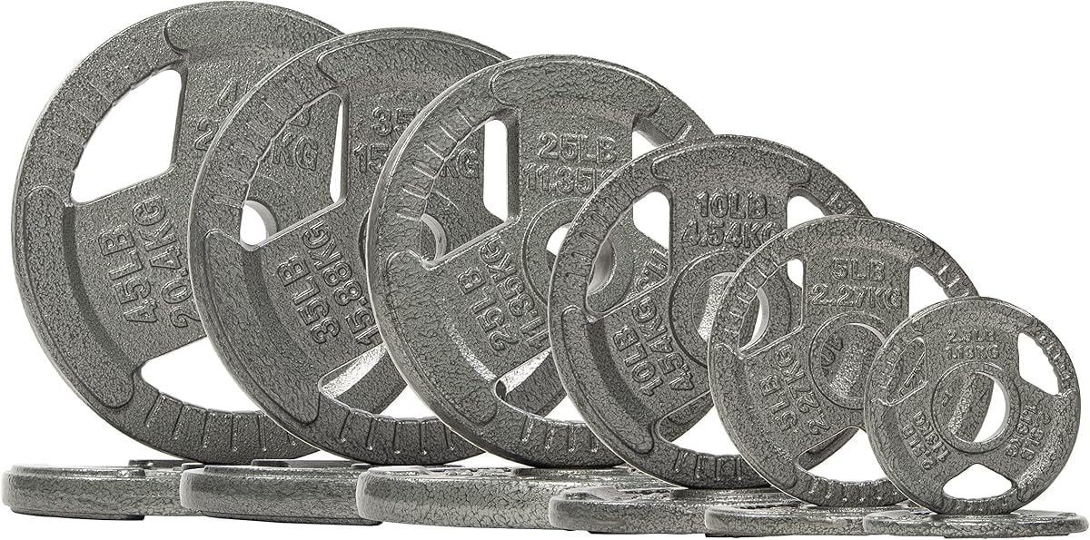 BalanceFrom Cast Iron Olympic 2-Inch Plate Weight Plate for Strength Training and Weightlifting, 245 LB Set (2x 2.5/5/10/25/35/45LB), Color #3, Multiple Packages