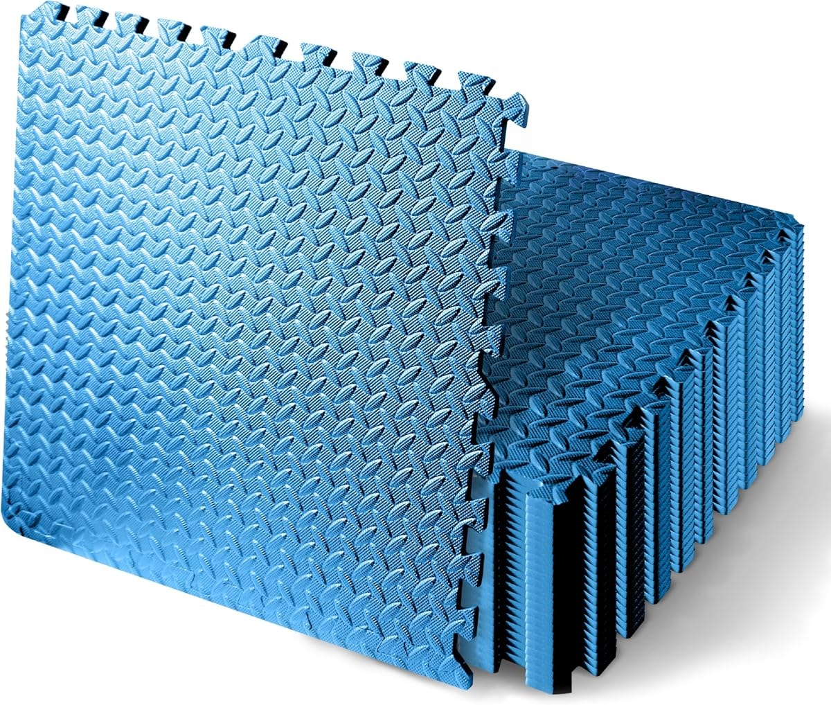 SQUATZ Thick Puzzle Exercise Mat, 25 Pcs EVA Foam Interlocking Tiles Protective Flooring for Gym Equipment and Cushion for Workouts, Durable Non-Skid Texture, Easy to Assemble, Blue